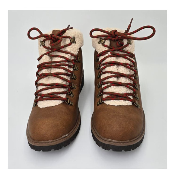 Sun + Stone Glenn Brown Faux Leather Sherpa Trim Memory Foam Boots Mens 10.5M - Picture 5 of 10